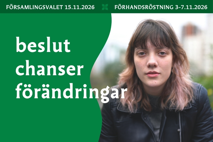 En ung kvinna med mellanbrunt hår och texten: beslut, chanser, förändringar på en grön botten.