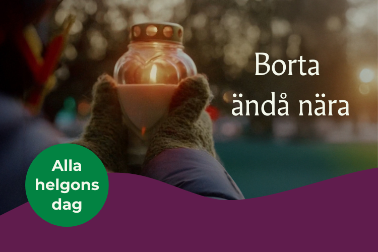En person med yllevantar håller en tänd ljuslykta i form av ett hjärta i sina händer.