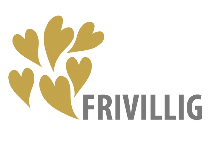 Logotypen för frvilligarbete med fem guldbruna hjärtan.
