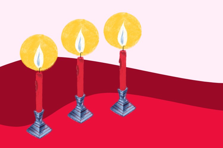 Högmässa Tre adventsljus i en illustration.