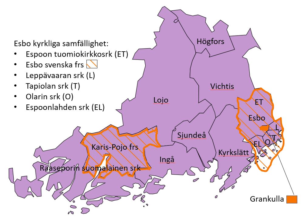 Esbo regioncentralregister karta, Grankulla, Kyrkslätt, Sjundeå, Ingå, Vichtis, Högfors, Lojo, Raseborg