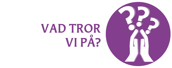 Logotyp i lila och text: Vad tror vi på.