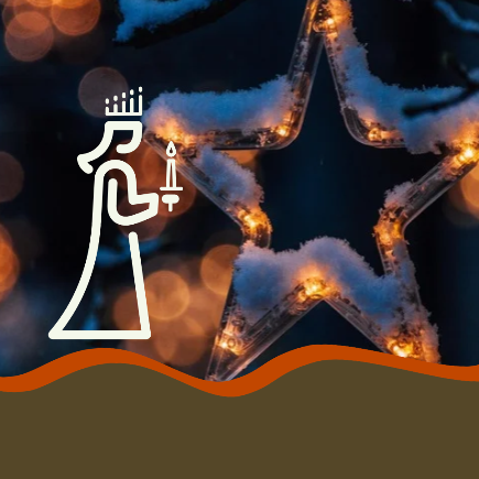 En ljusgirland i form av en stjärna med snö på och ett piktogram av lucia.