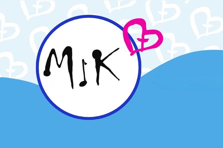 MIK logotyp för Musikinstitutet Kungsvägen, ett rosa hjärta som logotyp för Gemensamt Ansvar samt blå färgfält.